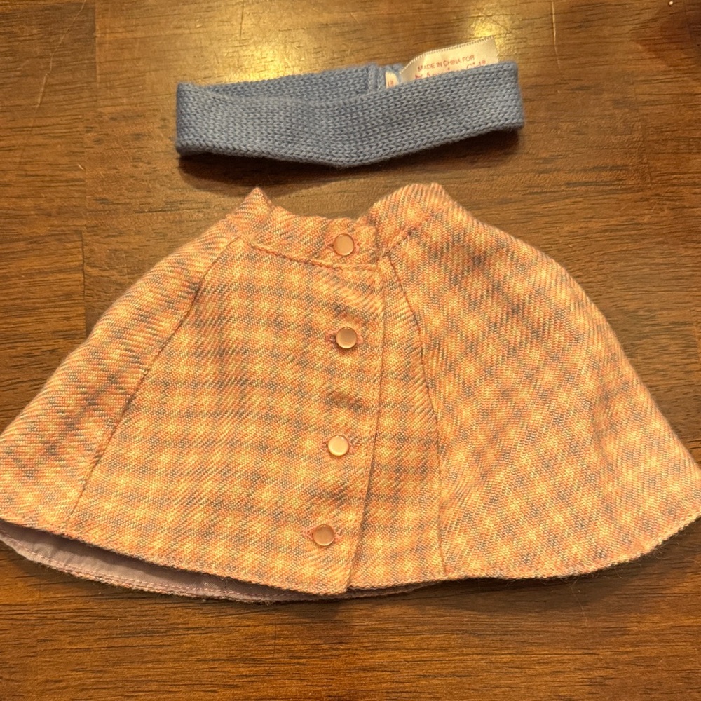 American Girl plaid pink cozy poncho caplet Cape with Blue Headband